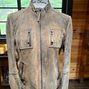 Buffalo David Bitton Women's Distressed Suede Leather Jacket, Camel, Size L